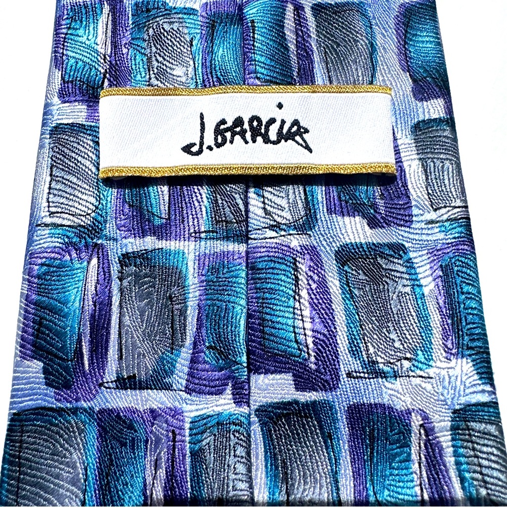 J. García designer Blue and Silver Abstract 100% Silk Tie - Picture 6 of 7